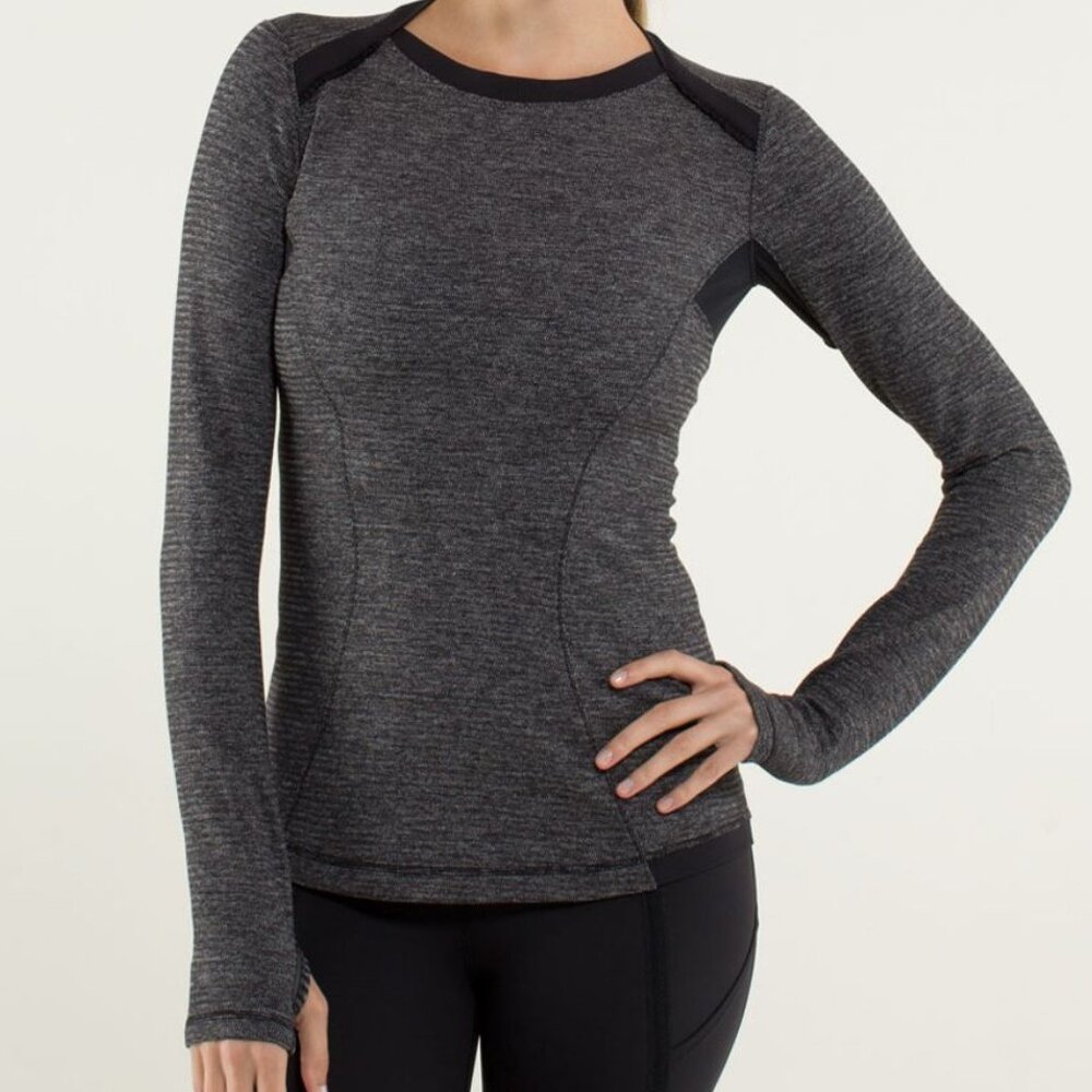 Lululemon Base Runner Long Sleeve Mini Check Pique Black Heathered size 4